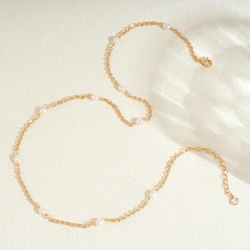 Fettero Choker Necklace for Women 14K Gold Plated Dainty Gold Choker Necklace Simple Paperclip Thin Chain Pearl Necklaces for Women Stack Jewelry Gift thumbnail 6