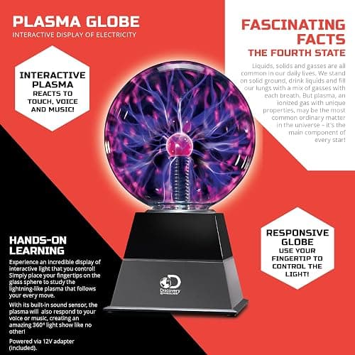 Discovery™ Plasma Globe Lamp, Touch & Sound Sensitive Lightning, Interactive Electric Plasma Ball for Hands-On STEM Learning, Plug-in Bedroom & Desktop Decorative lamp thumbnail 7