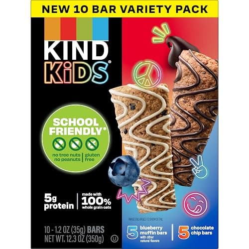 KIND Kids Granola Bars Variety Pack, Gluten Free, Low Sodium, Peanut and Tree Nut Free Snacks, Chocolate Chip, Blueberry Muffin, 5g Protein, 10 Count thumbnail 4