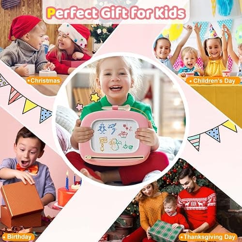 Kikidex Magnetic Drawing Board, Toddler Girl Toys for 1-2 Year Old, Doodle Board Pad Learning and Educational Toys for 1 2 3 Year Old Baby Kids Birthday Gift(Soft Pink) - Soft Pink thumbnail 7