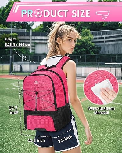 MATEIN Girls Soccer Backpack with Ball Holder, Shoe Compartment, Fence Hook | Large Basketball Bag for Tournament & Game Day, Lightweight Youth Sports Bag Fits 15.6 Inch Laptop, Soccer Team Gifts thumbnail 7