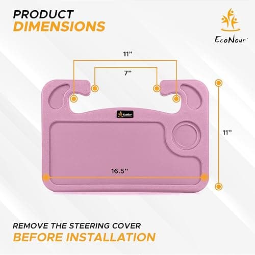 EcoNour 2 in 1 Car Steering Wheel Desk | Steering Wheel Tray for Laptop and Food | Pink Table Tray for Eating with Drinks Holder | Car Accessories thumbnail 2