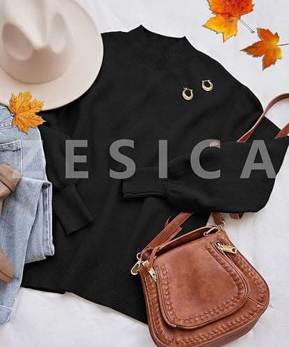 ZESICA Women's Casual Turtleneck Long Lantern Sleeve Fall 2025 Oversized Ribbed Knit Pullover Sweater Jumper Top thumbnail 5