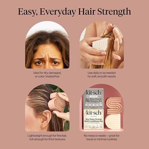 Kitsch Rice Water Protein Solid Shampoo and Conditioner Set for Hair Growth – Strengthening Hair Care Duo w/Rice Protein & Vitamins for Damage Repair – Paraben, Sulfate & Silicone Free, Made in USA thumbnail 8
