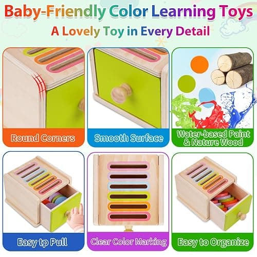 FCSONU Toddlers Montessori Coin Box Toys for 1 2 3 Year Old Boys Girls Baby | Wooden Baby Toys|Fine Motor Skills Toys, Kids Learning Color Sorting & Stacking Sensory Toys, Easter Christmas Birthday Gifts thumbnail 4