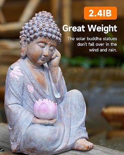 Thumok Buddha Statue Outdoor with Lotus Flower Light, IP65 Waterproof Solar Statue Lights, Outdoor Statues for Garden, Zen Decor for Garden, Home, Patio, Lawn thumbnail 5