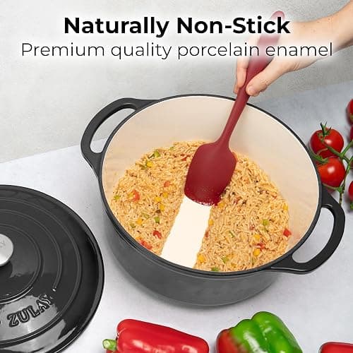 Zulay Kitchen 6 Quart Enameled Cast Iron Dutch Oven Pot with Lid – Premium Durability & Oven Safe up to 500°F – Heavy Duty Cookware Perfect for Bread Baking, Stews, Braising & Roasting – Black thumbnail 7