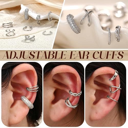 FUNRUN JEWELRY 12Pcs Ear Cuff Earrings for Women Non Piercing 14K Gold Plated Ear Cuffs Non Pierced Clip on Cartilage Earring Adjustable Fake Earrings thumbnail 4