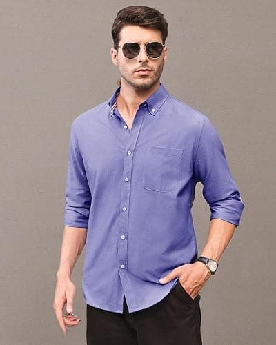Alimens & Gentle Mens Solid Oxford Shirt Long Sleeve Dress Shirt Work Casual Button Down Shirts with Pocket thumbnail 8