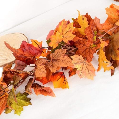Artiflr 2 Pack Fall Maple Leaf Clearance, 5.9Ft/Piece Hanging Vine Garland Artificial Autumn Foliage Thanksgiving Decor for Home Wedding Fireplace Party Christmas thumbnail 4
