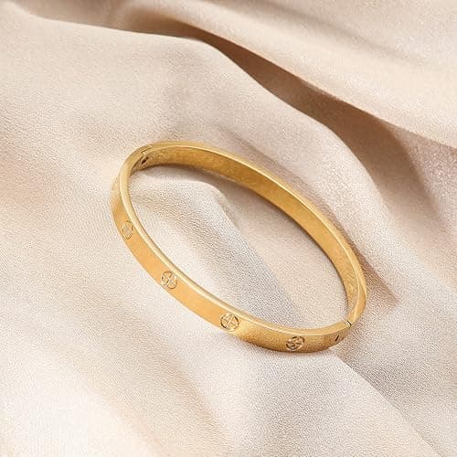 FOLOOTY 2-Pack Friendship Bracelets for Women - 18K Gold Plated Titanium Steel Cuff Love Bangle Set with Cubic Zirconia | Sister Jewelry Gift, Eco-Friendly Packaging, Durable Everyday Wear thumbnail 4