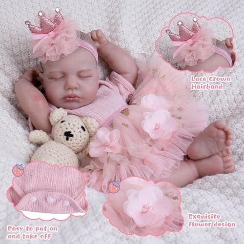EKOKIZ Reborn Baby Dolls Clothes Girl Pink Baby Clothes for Dolls 17-20 Inches Doll Outfits and Accessories for Realistic Newborn Girl - Pink Saree thumbnail 4