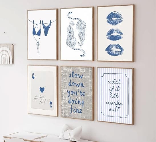 6Pcs Blue Coast Wall Art Blue and White Trend Poster Print Fashion Coast Granddaughter Painting Picture Preppy Wall Decor for Bedroom Dormitory 8x10in Unframed thumbnail 7