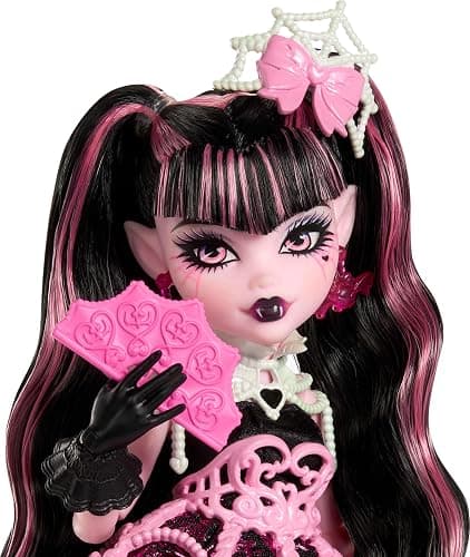 Monster High Scary Sweet Birthday Doll, Draculaura in Pink Party Dress with Themed Accessories Like Invite, Balloon, Gift, Fan and More thumbnail 5