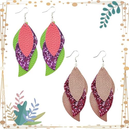 AOUXSEEM 181 Pcs Leaf Faux Leather Earrings Making Kit for Beginner, Contains 60 Pre Cut Lightweight Glitter Printed Synthetic Fabric Pieces and Hypoallergenic Hooks Jump Rings (Solid A) thumbnail 2