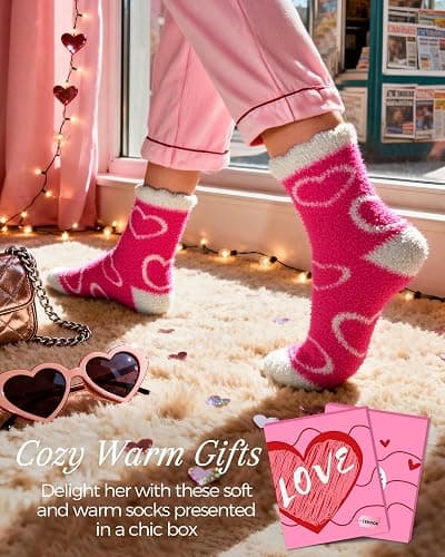 TEHOOK Warm & Cozy Valentines Gifts for Women, Fluffy Fuzzy Plush Sleeping Slipper Socks - Soft Warm Fabric thumbnail 3