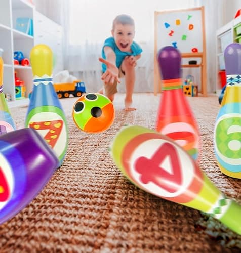 ToyVelt Kids Bowling Set - with 10 Bowling Pins & 2 Balls - Educational Early Development Indoor & Outdoor Games Set - for Toddlers & Infants Boys & Girls Ages 3,4,5-12 Years Old thumbnail 4