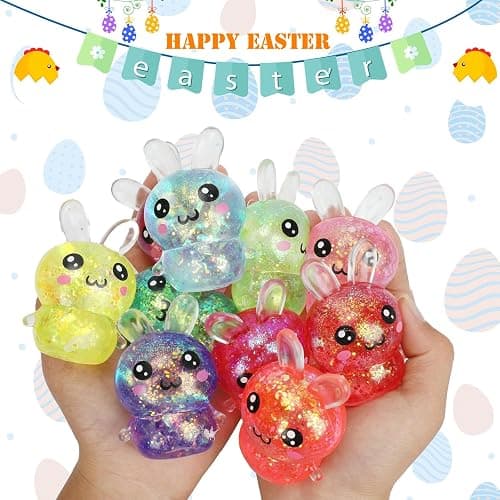 BEIGUO 12pcs Easter Glitter Bunny Stress Balls,Squishy Toys for Kids Boys Girls Easter Basket Stuffers, Easter Egg Fillers thumbnail 4