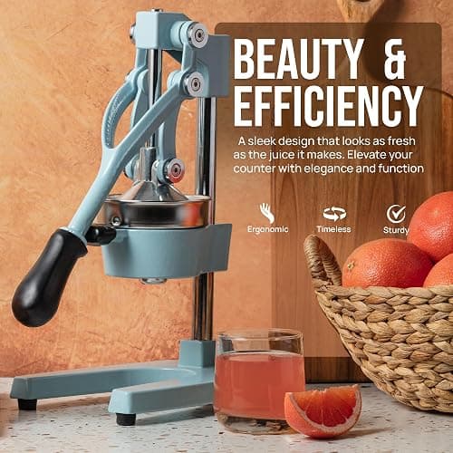 Zulay Kitchen Cast-Iron Orange Juice Squeezer - Heavy-Duty, Easy-to-Clean, Professional Citrus Juicer - Durable Stainless Steel Lemon Squeezer - Sturdy Manual Citrus Press & Orange Squeezer (Blue) thumbnail 4