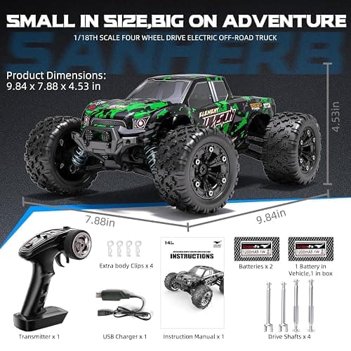1:18 Scale All Terrain RC Cars, 40 KPH High Speed 4WD Electric Vehicle with 2.4 GHz Remote Control, 4X4 Waterproof Off-Road Truck with Two Rechargeable Batteries thumbnail 2