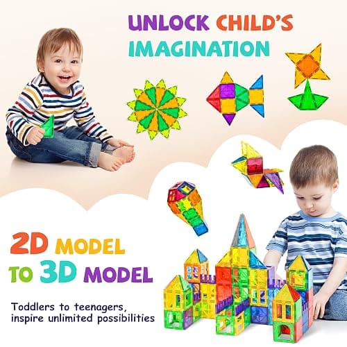 cossy 120Pcs Magnetic Tiles Magnetic 3D Building Blocks Set, Construction Toys for 3 4 5 6 7 8 Year Old Boy and Girl with Stronger Magnets, Educational Toys, Recreational, Conventional thumbnail 5