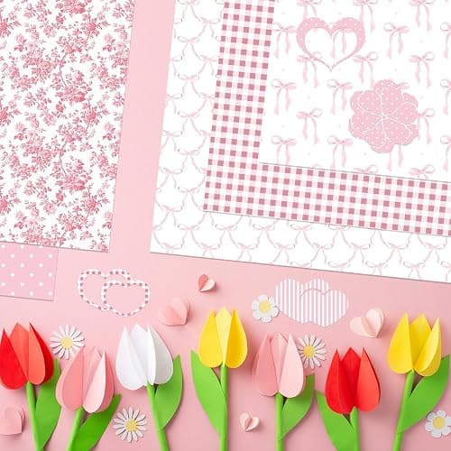 24 Sheets Preppy Pink Bow Scrapbook Paper, Coquette Bow Ribbon and Floral Decorative Craft Paper Folded Flat for Birthday Wedding Baby Shower Card Making Photo Album Decor, 12'' x 12'' thumbnail 7