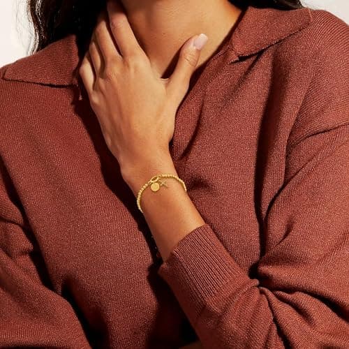 Free bird Gold Cross Bracelet for Women Stretchable Beaded Bracelets 14K Gold Charm Bracelet Initial Christmas Gifts for Women thumbnail 3