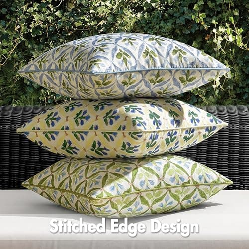 MIULEE Floral Decorative Pillow Covers Set of 2,Block Print Throw Pillow Covers Outdoor Boho Farmhouse Vintage Coastal Summer Accent Cushion Covers for Couch paito Garden Sofa 18x18 Inch, Blue-Green thumbnail 6