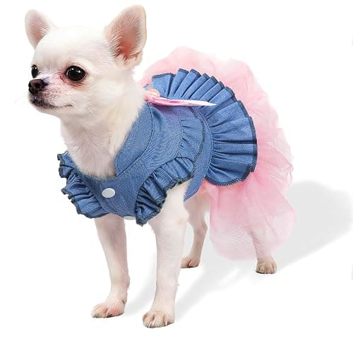 SIMCAPY Dog Dress, Fashion Puppy Tutu Princess Dresses for Small Dogs Girl, Sweet Skirt with Dog Bowknot Clips, Spring Dog Cat Clothes Pet Apparel (Denim Princess Dress, XX-Small) thumbnail 2