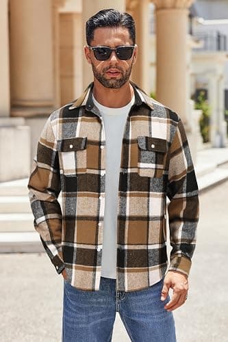 COOFANDY Mens Shirts Long Sleeve Flannel Shirt Plaid Button Down Shirt Jacket Checkered Casual Shirts Shacket with Pocket thumbnail 3