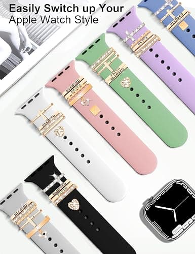 JR.DM 11-Pcs Super Bling Watch Charms with 9-Pcs Decorative Rings Loops 2-Pcs Decoration, Compatible with Apple Watch Band Metal Diamond Sliding Accessories for iWatch Series 11 10 9 8 7 6 5 4 3 2 1 thumbnail 3