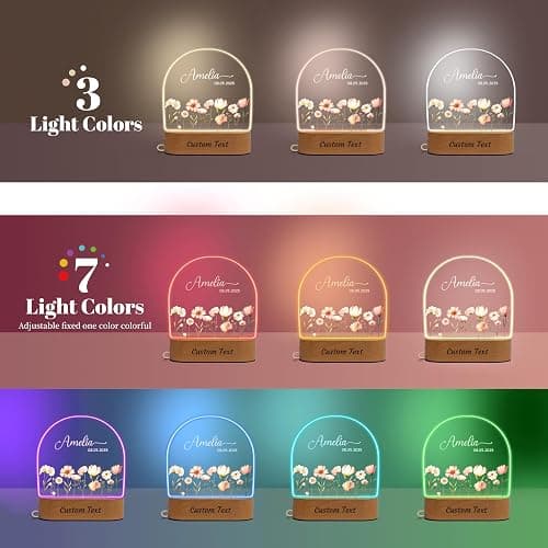 7GEEFT Personalized Baby Gifts for Kids, Custom Baby Shower Birthday Newborn Gifts for Toddler Girls, Custom Flower Acrylic Plaque with Name Night Light for Girl's Room Nursery Bedroom Decor thumbnail 8