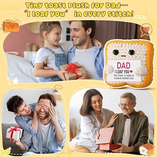 Ovrrcame Fathers Day Dad Gifts from Daughter or Son,Handmade Crochet Toast Funny Birthday Cards for Daddy,Unique I LOAF You Papa Gift Idea Decorations thumbnail 6