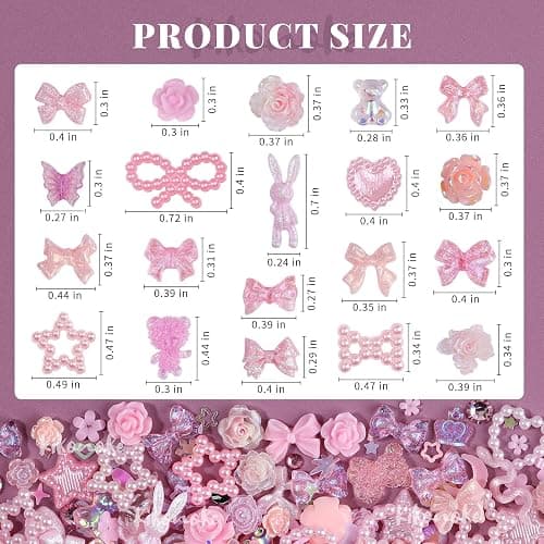 400Pcs Pink Nail Charms Kit, 3D Nail Gems and Rhinestones Flatback Pearls Mixed Shape Set, Heart Rabbit Butterfly Flower Bow Acrylic Resin Nail Art Decorations DIY Craft (Pink) thumbnail 4