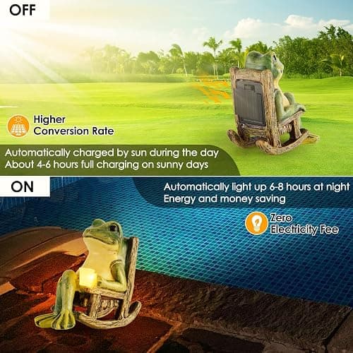 FOXMIS Miniature Frog Garden Statue Mom Gifts Home Decorations Fairy Garden Accessories Outdoor Lights Solar Garden Frog Decor Art Housewarming Gift for Patio,Yard,Lawn Ornament,3.89"x2.36"x3.93 thumbnail 3