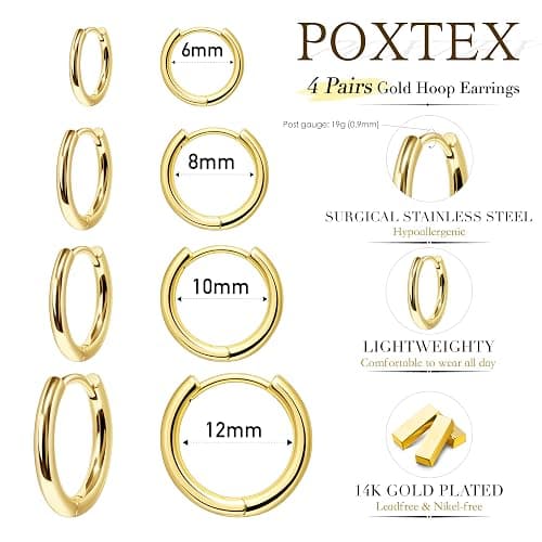 Small Gold Huggie Hoop Earrings Set for Women Men Hypoallergenic 14K Plated Stack Cartilage Earrings, Multiple Piercing Lightweight Mini Thin Cute Dainty Trendy Jewelry Set Christmas Gifts for Women thumbnail 9