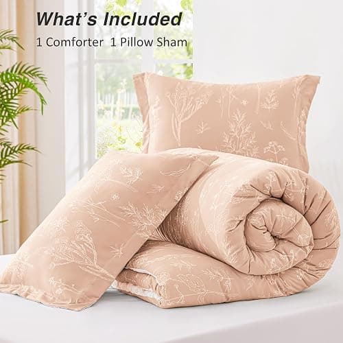 Love's cabin Dusty Rose Pink Twin Comforter Set - Twin XL Size Comforter Set Dorm Bedding, 2 Pieces Cute Floral Bedding, Reversible Flowers Comforter, 1 Comforter & 1 Pillow Sham thumbnail 8