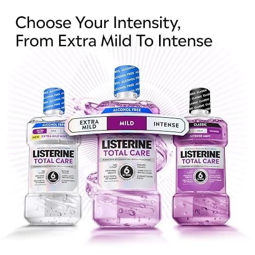 Listerine Total Care Alcohol-Free Anticavity Fluoride Mouthwash, 6 Benefit Oral Rinse to Help Kill 99.9% of Germs That Cause Bad Breath & Strengthen Enamel, Dye-Free, Extra Mild Mint Flavor, 1 L thumbnail 8