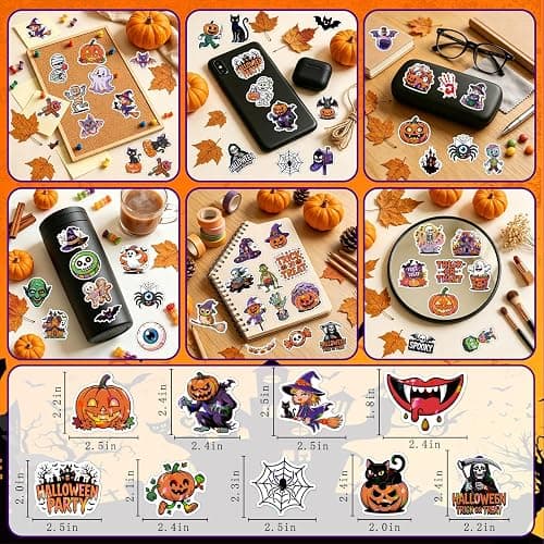 Lovyi 100pcs Halloween Holographic Stickers,Vinyl Halloween Party Favors | Cute Cartoon Pumpkin Ghost Bat Witch Spider Halloween Stickers,Removable Holographic Stickers,Halloween Party Favors thumbnail 3