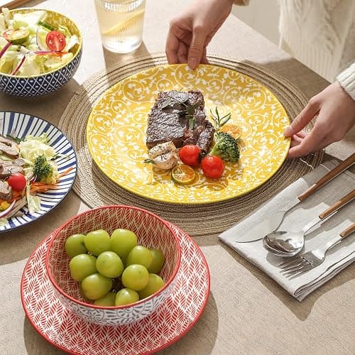 Selamica Ceramic Dinnerware Sets, 12-Pieces Plates and Bowls Sets, Scratch Resistant Dishes set for 4, Dishwasher & Microwave Safe, Assorted Colors thumbnail 4