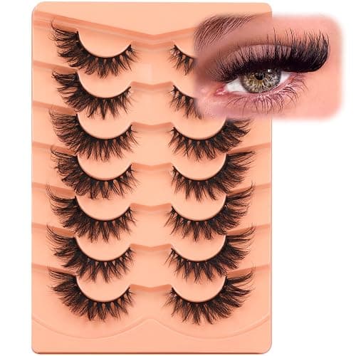 ALICROWN False Eyelashes, 7 Pairs Fluffy Cat Eye, Wispy Strip False Lashes, Mink Lashes, Long Volume, Fake Eyelashes, Cruelty Free, Black - Image 1