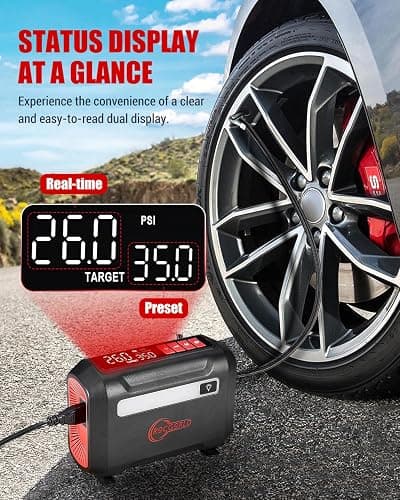 ROCGORLD R8 Tire Inflator Portable Air Compressor, DC 12V Air Compressor Portable with Large Dual Digital Screen, 3X Faster Inflation Air Pump for Car, Bike, Ball, Motor thumbnail 3
