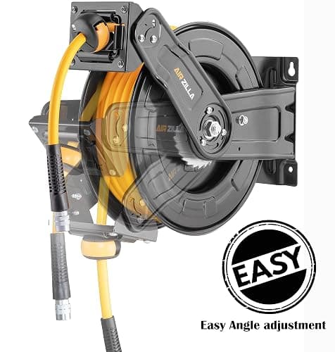 AIRZILLA Premium Steel Retractable Air Hose Reel With Dual Arm, 3/8"x50Ft Hybrid Polymer Hose, Heavy Duty Air Hose Reel included Auto Rewind Reel | Quick Air Coupler | Durable Double side Frame. thumbnail 2