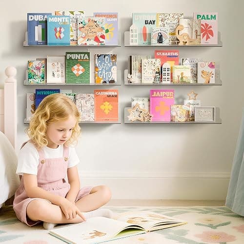 upsimples Clear Acrylic Shelves for Wall Storage, 15" Acrylic Floating Shelves Wall Mounted, Kids Bookshelf, Display Ledge for Bedroom, Living Room, Bathroom, Kitchen (6) thumbnail 2