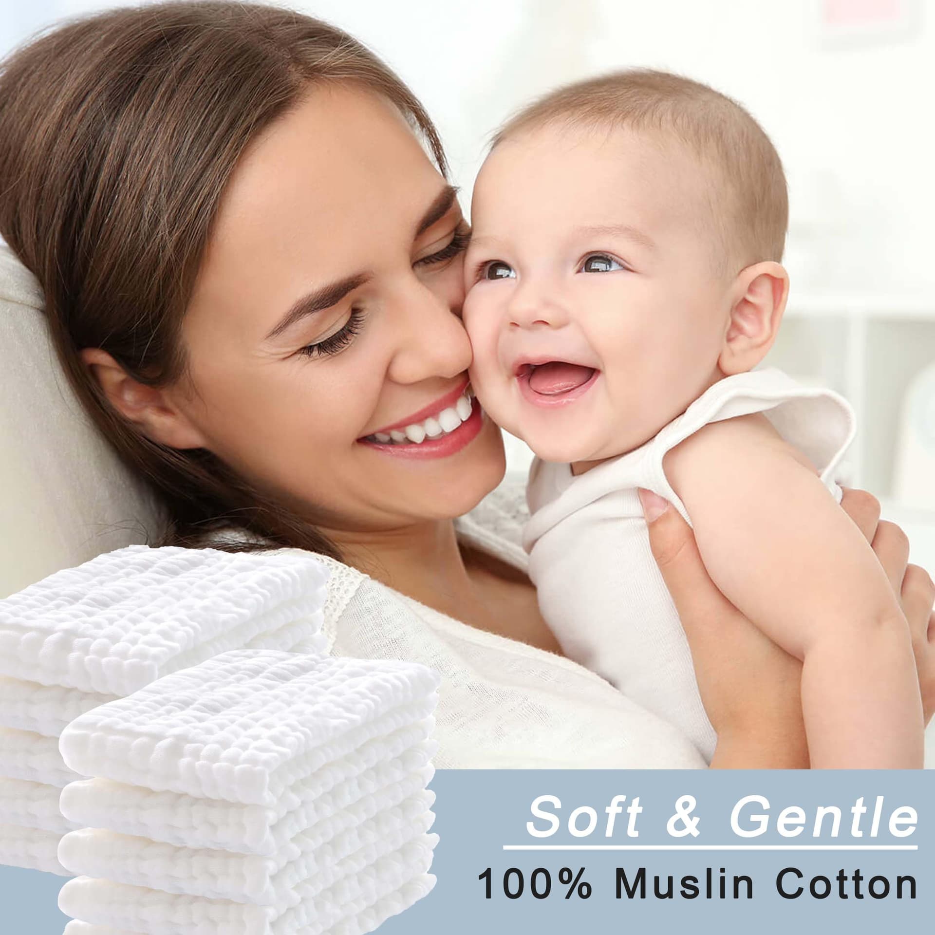 10-Pack Burp Cloths,100% Cotton Muslin Thickened Baby Burp Cloths Super Soft and Absorbent, Newborn Towels 20" x 10"(White) thumbnail 5