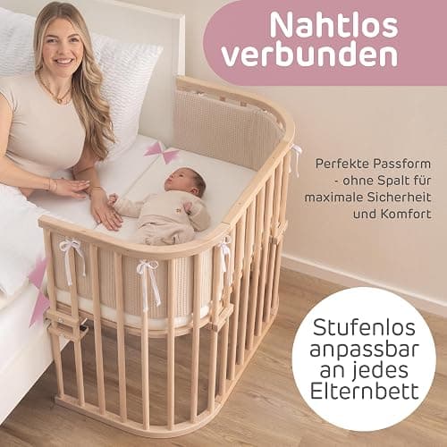 babybay Maxi lit cododo en Bois de hêtre Massif/Compact et modulable/Hauteur du lit réglable en continu/lit bébé évolutif (Naturel Non traité) / avec Matelas, Barres, Roues thumbnail 3