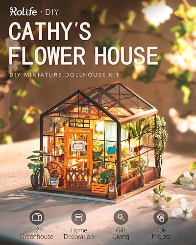 Rolife DIY Miniature Dollhouse Kit,Green House with Furniture and LED,Wooden Dollhouse Kit,Best Birthday and Valentine's Day Gift for Women and Girls thumbnail 3