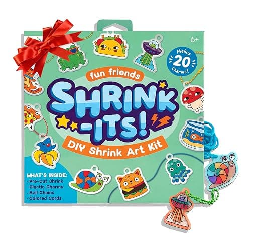Ooly 28 PC DIY Shrinking Art Kit for Kids, 20 Plastic Pre Cut Charms and More, No Mess Creative Activity Jewelry Making Kit, Christmas Crafts for Kids - Fun Friends - Image 1