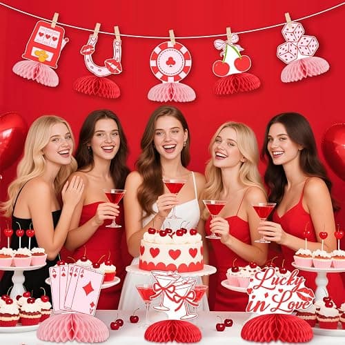 Kreatwow Vegas Bachelorette Party Decorations Red Casino Lucky In Love Honeycomb Centerpieces 8Pcs Casino Table Decoration Cocktail Cherry Vegas Bridal Shower Decor Game Night Poker Dice Party Supply thumbnail 4