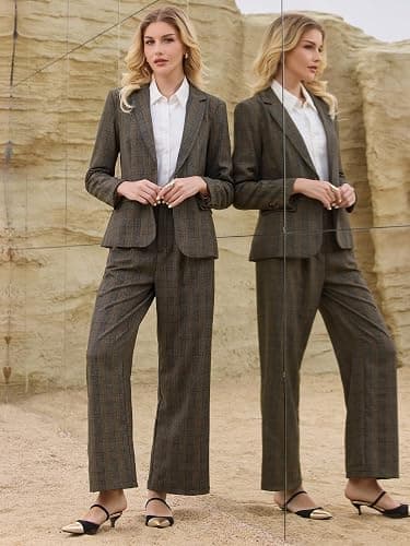 Hobemty Women's Houndstooth Plaid Blazer for Women Work Business 2025 Suit Jacket thumbnail 3